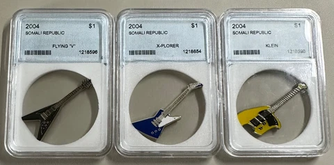 2004 Guitar Design Somali Republic $1 One Dollar Silver Plated Coins Lot of 3 Cover