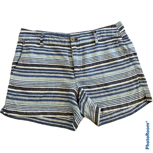 British Khaki Women's 100% Linen Striped Shorts - Blue & White - Size 8 - Picture 1 of 6