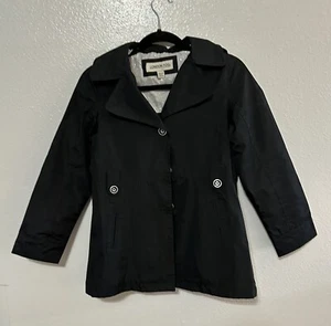 London Fog Girls Black Raincoat with Removable Hood Size M 10/12 - Picture 1 of 5
