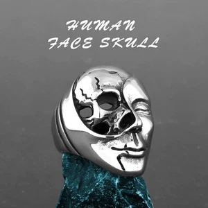 Human Smile Face Mask Skull Ring Stainless Steel Joker Face Skull Gothic Ring - Picture 1 of 6