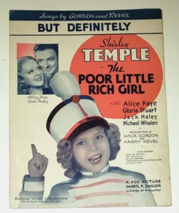 BUT DEFINITELY by Gordan & Revel 1936 Sheet Music Fox Pic Poor Little Rich Girl - Imagen 1 de 5