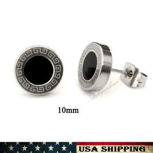 Neu Schwarz Rund G Muster 316L Edelstahl 10mm Unisex Herren Ohrringe Ohrstecker - Bild 1 von 4