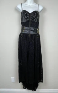 Scarlet Darkness Black Mixed Media Dress 2XL Lace Buckles High Low Witchy Gothic - Picture 1 of 11