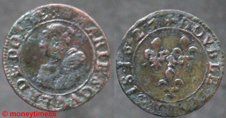 France double tournois de MARIE DE BOURBON-MONTPENSIER, 1627, en TB - Photo 1/1