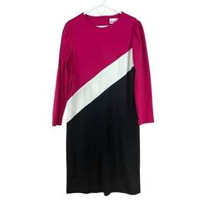 Vintage 80s Mod Dress Colorblock Pink Black Stripe Size 18 L XL USA Union Made - Picture 1 of 7