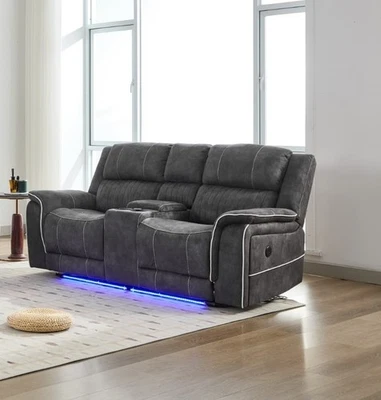 Geneva Fabric Electric Recliner 2 Seater Sofa-Wireless Charging/LED Lights - Image 1 of 4