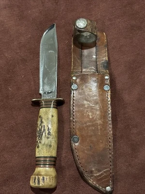 Nice Early Vintage Marbles Gladstone Stag Pommel Knife & Original Sheath - Image 1 of 4