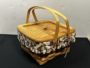 Handcrafted & Signed MAPLETREE BASKET w/Double Handles & Liner - EUC - Picture 1 of 14