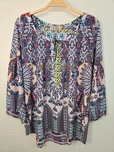 Blusa Anthropologie Higo y Flor Cuello Corbata Gasa Talla XL Manga 3/4 - Imagen 1 de 8