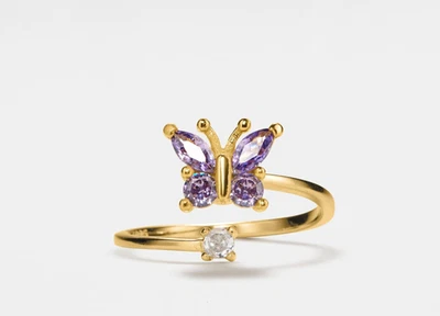 Anillo de plata 925 mariposa inquieto giratorio amatista creado en laboratorio y circón cúbico Foto 1 de 4
