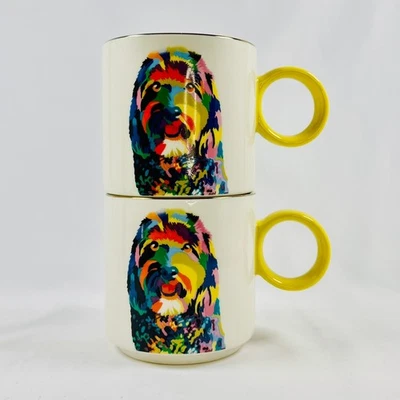 Tabitha Brown Stoneware Coffee Mugs Set of 2 Colorful Shaggy Dog Circle Handle Foto 1 de 4