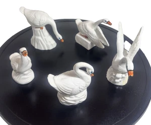 Vintage  Swann Set  Bone China   5 pieces hand painted original Glossy Finish - Picture 1 of 15