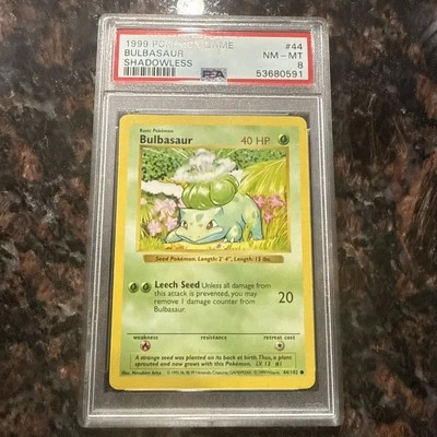 1999 Pokemon Base Set TCG Bulbasaur Shadowless PSA 8 NM-Mint 44/102 55624767 - Image 1 of 2