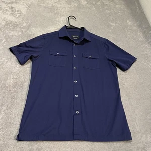 Bugatchi Shirt Mens Medium Navy Blue OoohCotton Tech 8-Way Stretch Button Up - Picture 1 of 6