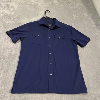 Bugatchi Shirt Mens Medium Navy Blue OoohCotton Tech 8-Way Stretch Button Up - Image 1 of 4
