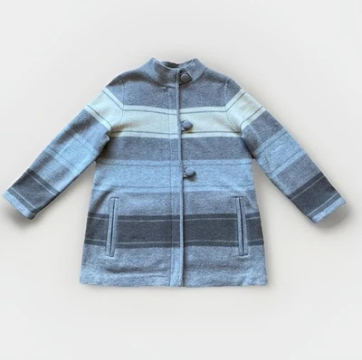 Pendleton Lambswool Jacket Women’s Large Striped Sweater Coat Knit Gray White - Image 1 of 4