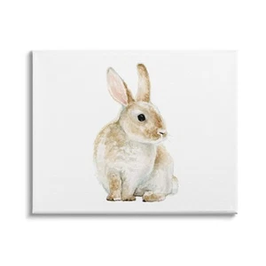 Bunny Rabbit Watercolor Portrait ' Nursery Animal Canvas Wall Art, 20 x 16, Tan - Picture 1 of 6