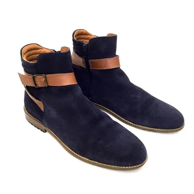 M. MOUSTACHE Men's Suede Formal Buckle Strap Bootie Navy Blue Leather Sz US 12 - Image 1 of 4