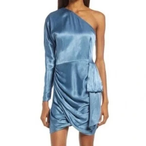 NWT Elliatt Saronic One Shoulder Blue Dress Satin Cocktail Wedding Guest S NWT - Picture 1 of 6