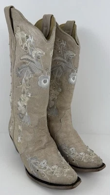 Corral Boots A3521 Cream White Floral Embroidery & Crystals Boots Snip Toe SZ 9M - Image 1 of 4