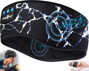 MUSICOZY Sleep Headphones Bluetooth 5.4 Sports Headband, Marbling Black - Picture 1 of 7