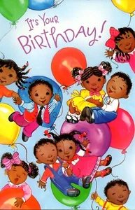 African-American BIRTHDAY Card, Kids Holding Balloons by American Greetings + ✉ - Picture 1 of 5