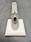 Amethyst Pear Shape Cut and CZ Synthetic Silver Ring Size 7