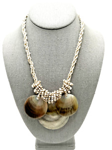 Mother of Pearl Bib Necklace Triple Strand Seed Beads Boho Beachwear 18"