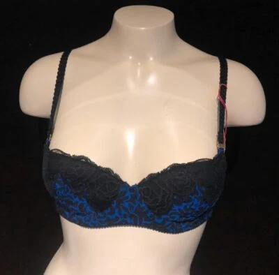 Sujetador Stella McCartney Ellie Leaping, negro/azul cobalto, talla 32A - $110 nuevo con etiquetas Foto 1 de 3