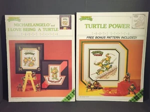 Vintage 1990 TMNT Teenage Mutant Ninja Turtles cross stitch pattern leaflets - Picture 1 of 8