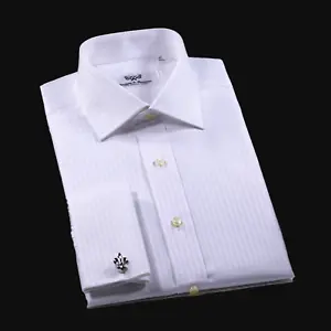 White Luxury Herringbone Formal Business Dress Shirt - Picture 1 of 8