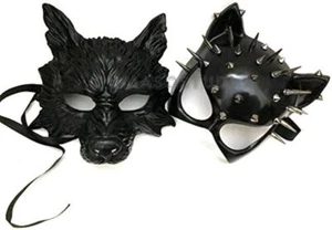 Spike Black Cat Woman Wolf Man Cosplay Masquerade Ball Mask Halloween Party Wear - Picture 1 of 3