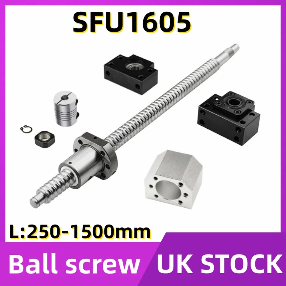 Ball Screw Set SFU1605-250mm~1500mm CNC& Ballnut Housing & BK/BF12 & Coupler DIY - Image 1 of 4