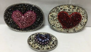 Western JEWEL Bling Longhorn Hebilla Cuentas Corazón Joyado Bling ¡NUEVO SIN ETIQUETAS! ¡Juego de 3! - Imagen 1 de 10
