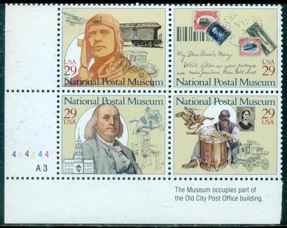 SCOTT #'s 2779-2782 PLATE BLOCK, NAT. POSTAL MUSEUM. MINT, OG, NH, GREAT PRICE! - Image 1 of 1