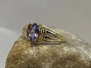 14K Yellow Gold Ring 3.3g Fine Jewelry Sz 6.75 Band Purple Stone Diamond Accent - Picture 1 of 18