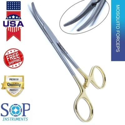 SOP INSTRUMENTS GOLD Hemostat Locking Forceps Mosquito 5.5" Surgical Dental Curved Instruments