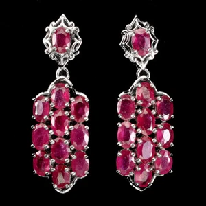 925 Sterling Silver Earrings Oval Ruby 6x4mm Natural Gemstone Jewelry Gift - Picture 1 of 10