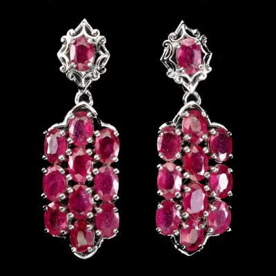 925 Orecchini Argento Sterling Ovale Rubino 6x4mm Naturale Gemma Gioielli Regalo - Immagine 1 di 4