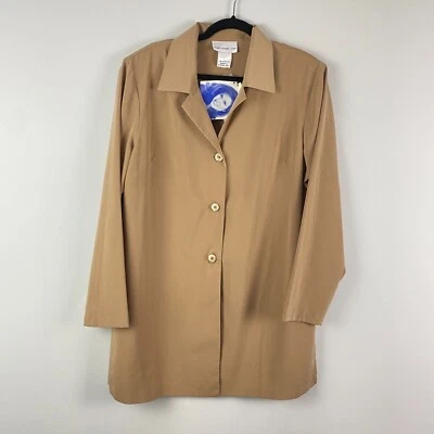 Susan Graver Style Jacket Womens Large Tan Three-Button Shoulder Pads - Image 1 of 4