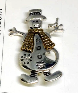Unsigned Vtg Two Toned Snowman Brooch - Picture 1 of 4