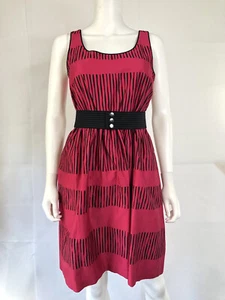 Max And Cleo Womens Black Red Berry Belt Fit Flare Dress Pockets Lined Sz 6 NWT - Picture 1 of 12