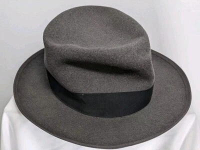 Fedora de processo de feltro vintage Stetson Primier Vita 6 7/8 cor cinza década de 1940 B738663 - Imagem 1 de 4