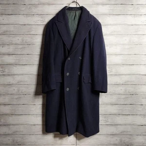 Made In Italy Emporio Armani Long Chester Coat Double Button Wool Purple - Picture 1 of 7