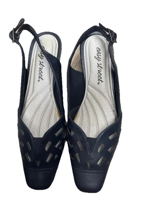 Easy Street Slingback Biqueira Fechada Azul Sólido Tamanho 6N Couro Salto Gatinho - Imagem 1 de 4