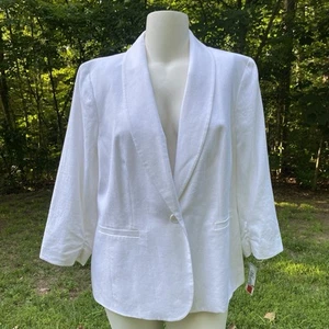 Nine West Blazer weiß Leinenmischung Damen 18 W ein Knopf gefüttert gerafft 3/4 Arm - Bild 1 von 12