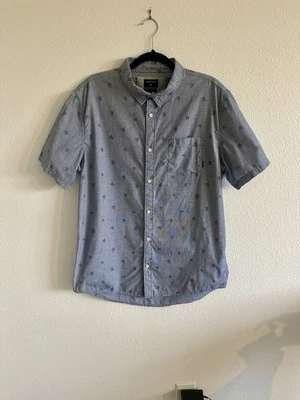 Quiksilver Button Up Shirt Mens L  Blue Chambray Palm Tree Print Hawaii Tropical - Image 1 of 4