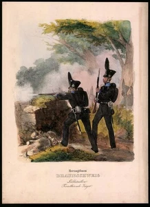 Litografía Ducado de Brunswick, batallón cazador, litografía de colores antiguos - Imagen 1 de 2