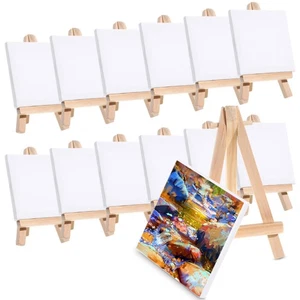 12 juegos de mini lienzos con soporte de lienzo para pintura caballete de madera para niños - Imagen 1 de 12