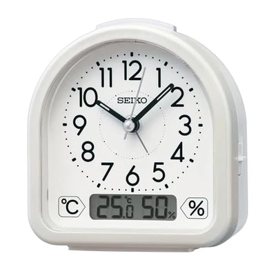 Seiko Clock Alarm Clock, Analog, Temperature and Humidity Display, White - Image 1 of 3